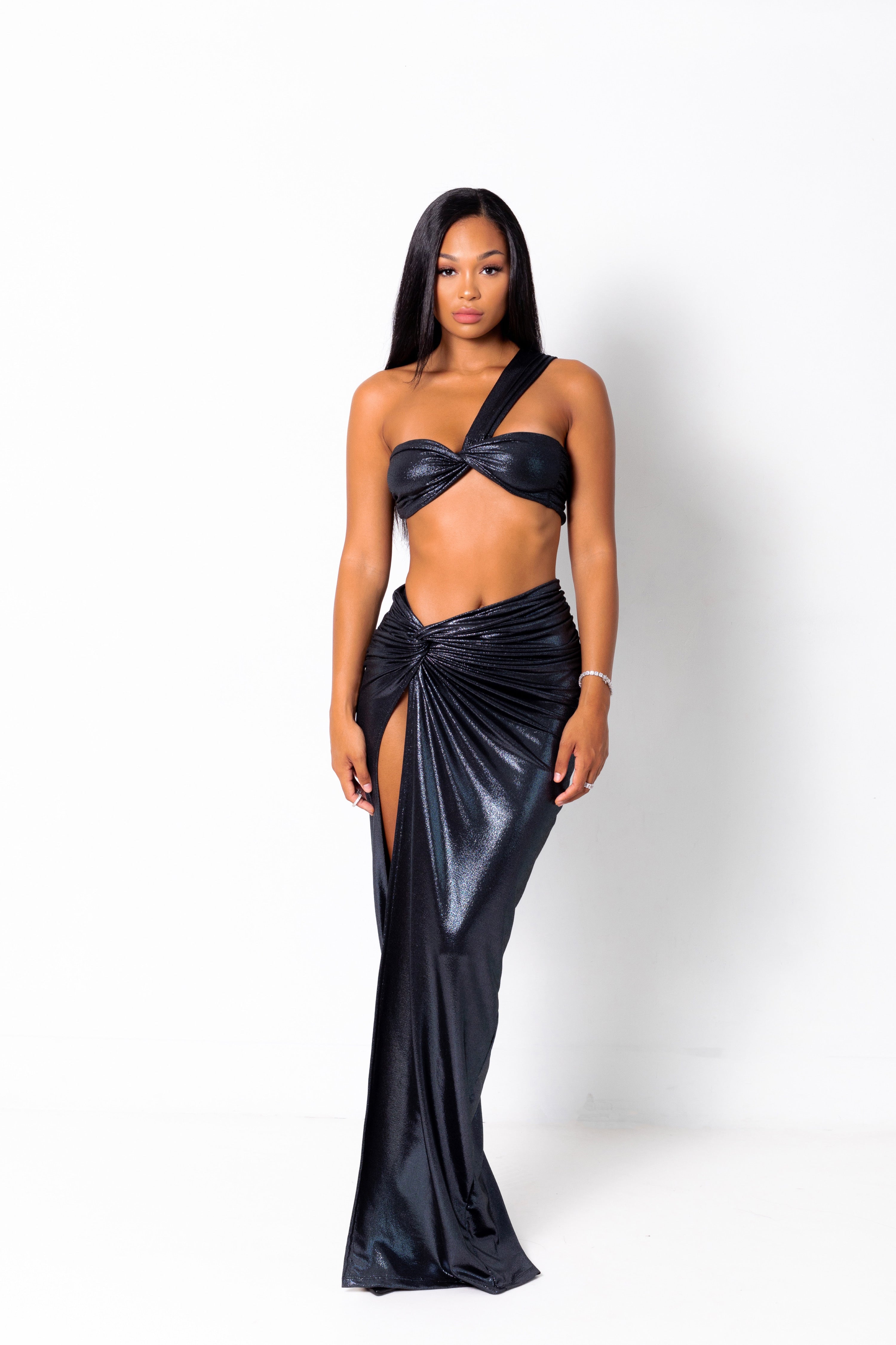 LIQUID TWIST SIDE MAXI SKIRT
